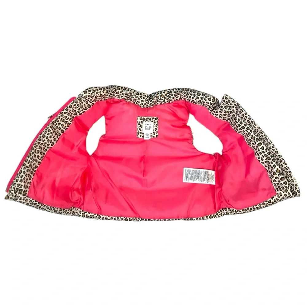 Baby GAP Leopard Print Puffer Vest with Pink Zipper Size 0-6 Months